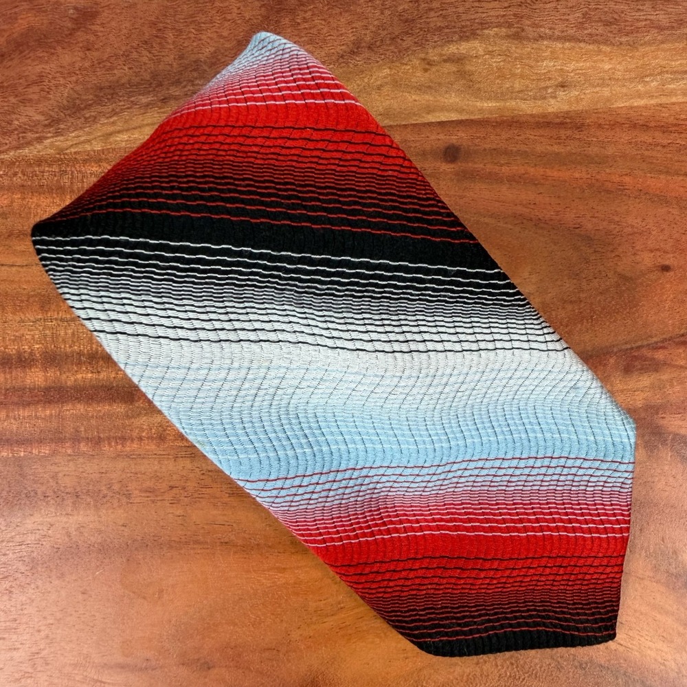 Towncraft Penneys Mens Tie Red Black White Blue‎ Stripe Polyester